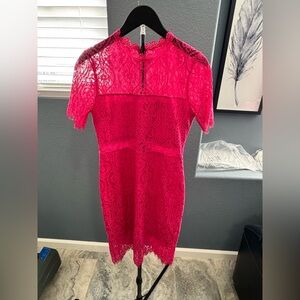 Lulu's Vibrant Pink Lace Midi Dress